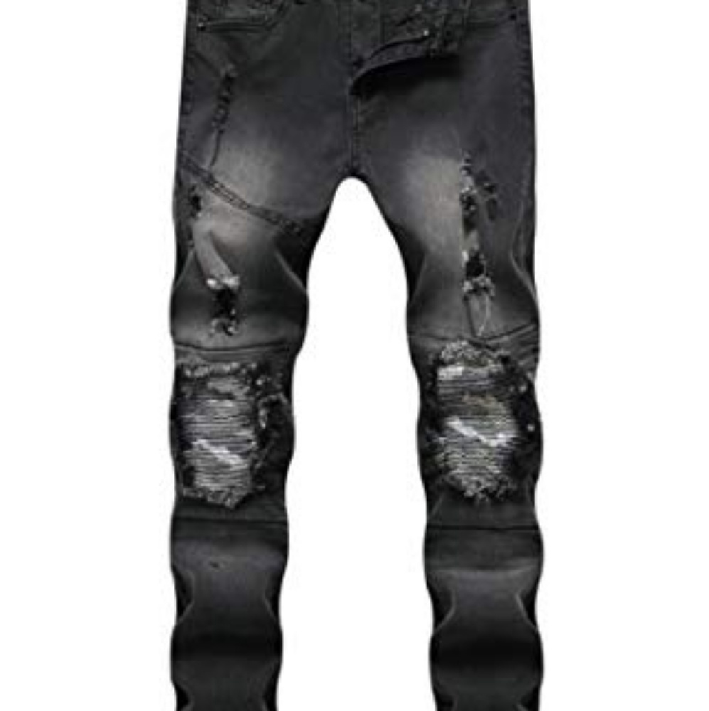 Black destroyed moto jeans